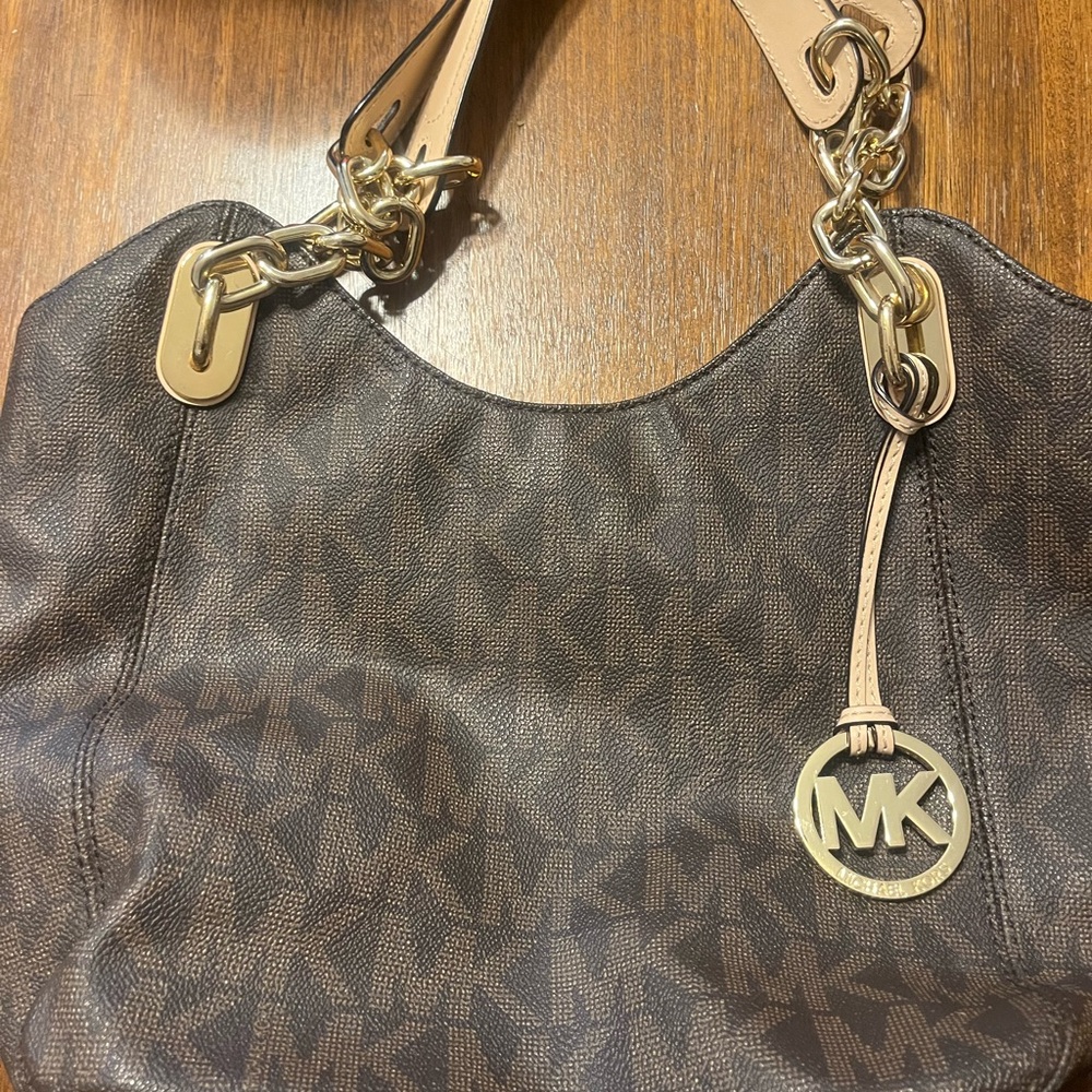 Michael Kors Dark Brown Shoulder Bag with Gold Accents